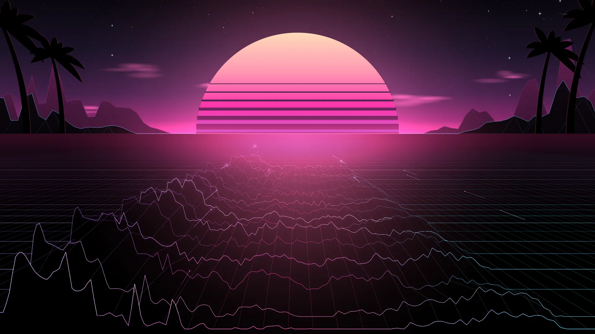 Kiểu phổ Synthwave trong Taxonomy DJ: phổ tần số vẽ thành cảnh hoàng hôn